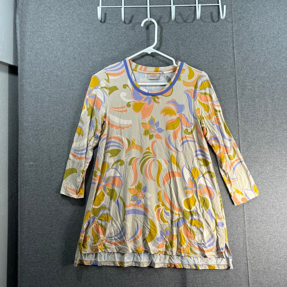 LOGO by Lori Goldstein Rayon Printed 3/4 Sleeve Top Pumice Stone Size XXS